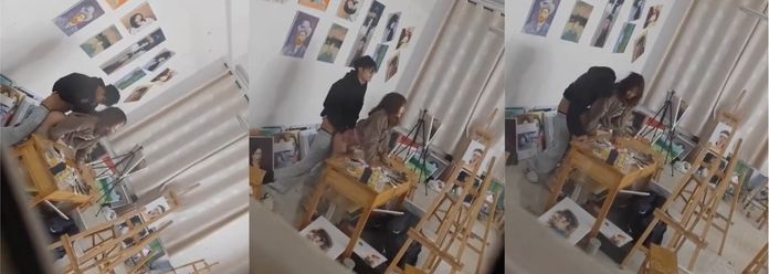 带劲了 烟台职业学院情侣在画室直接操逼，被偷拍全过程，现在的年轻这么饥渴吗？